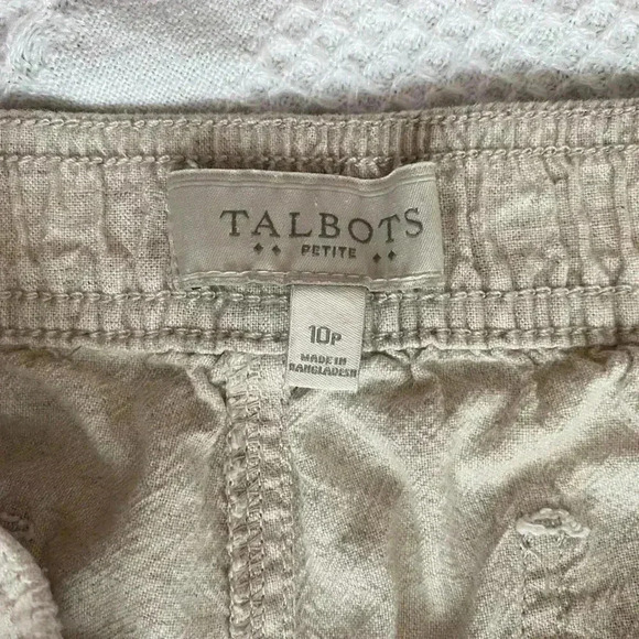 Talbots Cargo Linen Blend Pull On Cropped Capri Pants Women’s Size 10P Beige - Picture 6 of 9